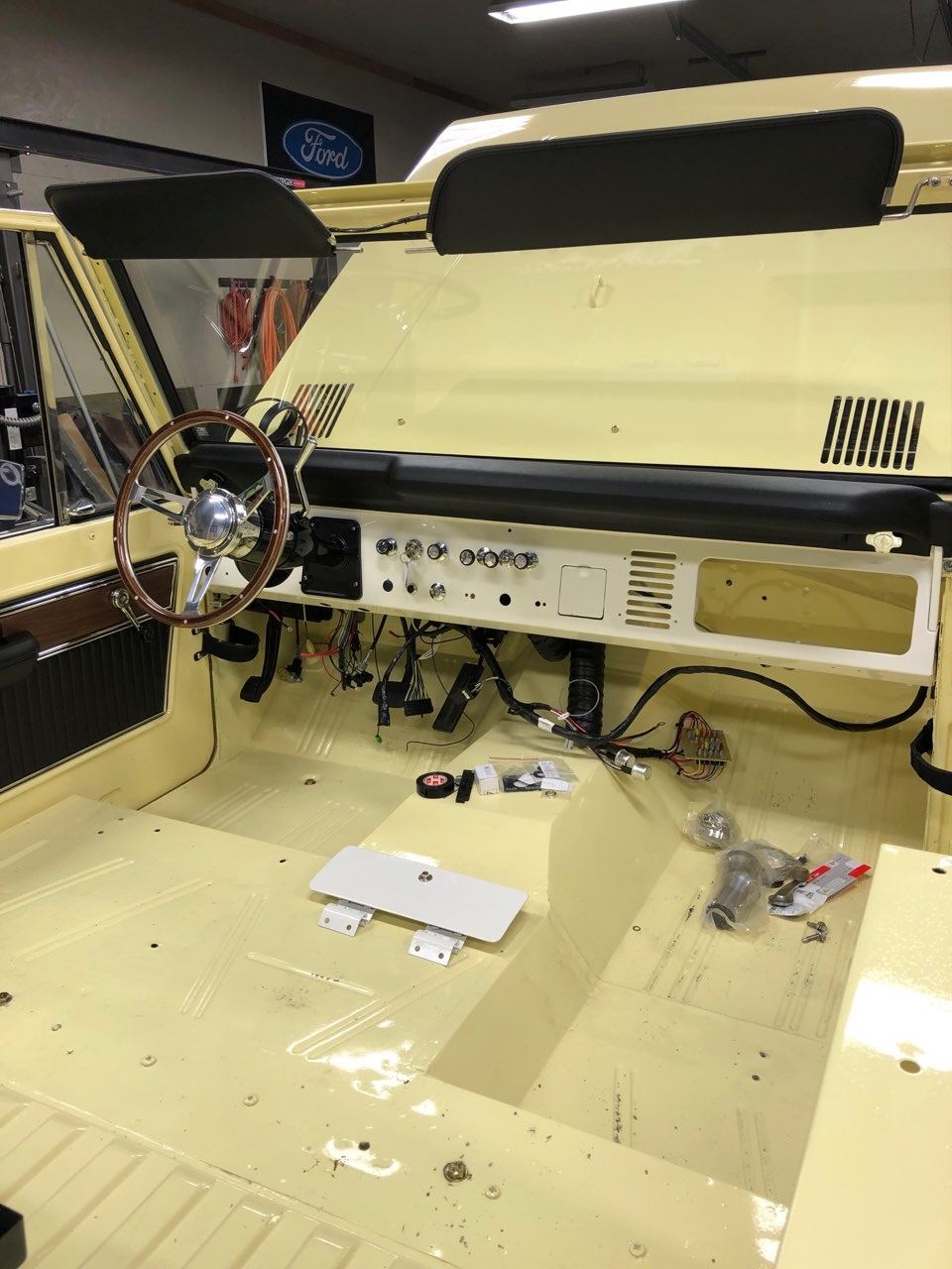 Restored dashboard and wood-rim steering wheel