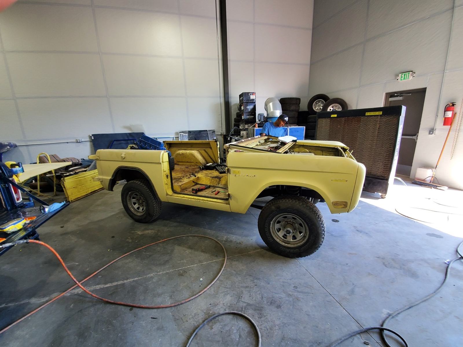 Bare body shell during bodywork and surface preparation